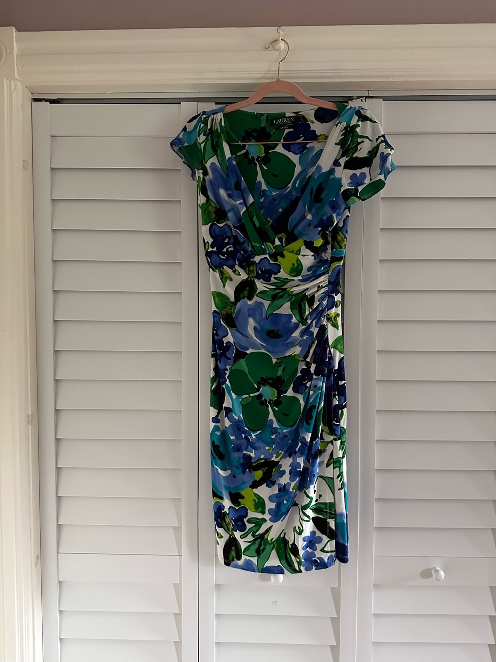 Ralph Lauren Blue, Green & White Floral Midi Wrap Top Dress